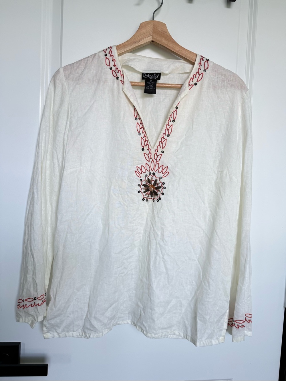 Rafaella Cream Tunic with Red Embroidery